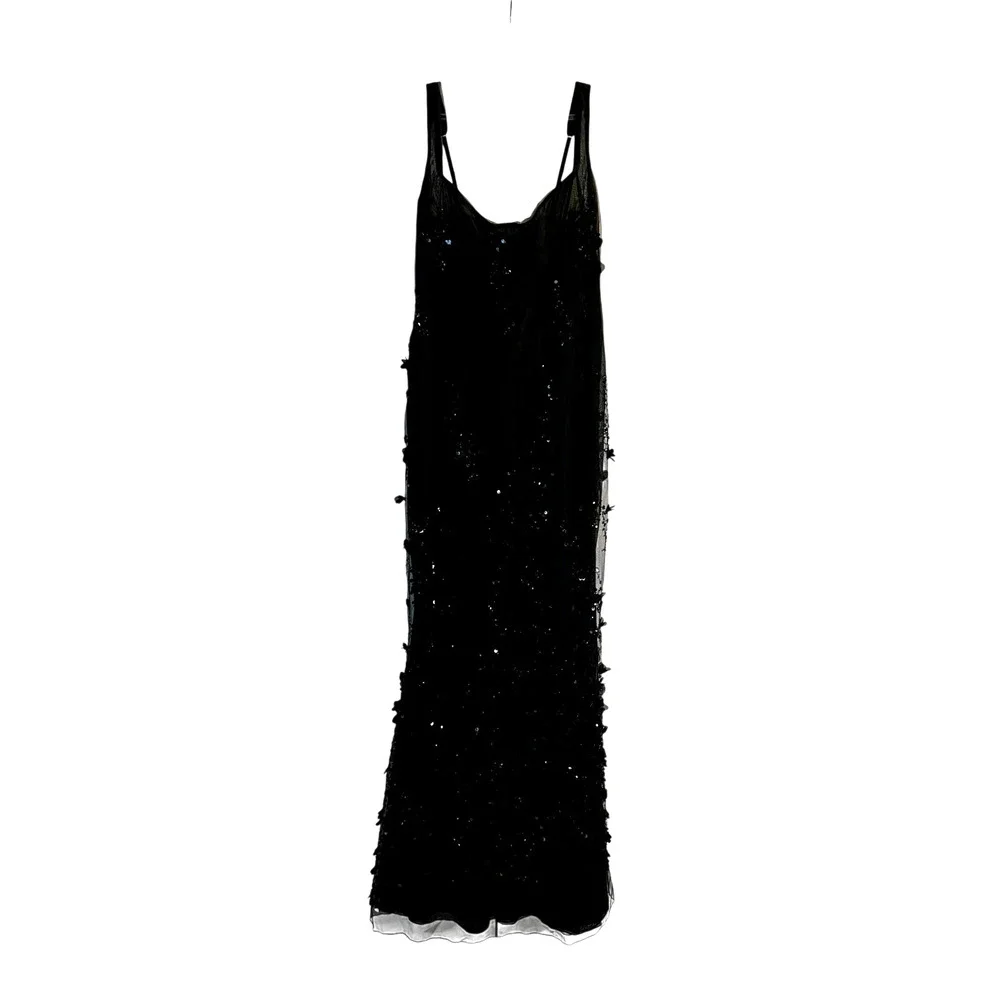 Oh Polly Vasanta Embellished Applique Soft-Scoop Corset Gown in Black size 4 - Picture 5 of 11